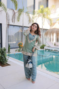 Elegant Readymade Top-Pant Set with Batwa