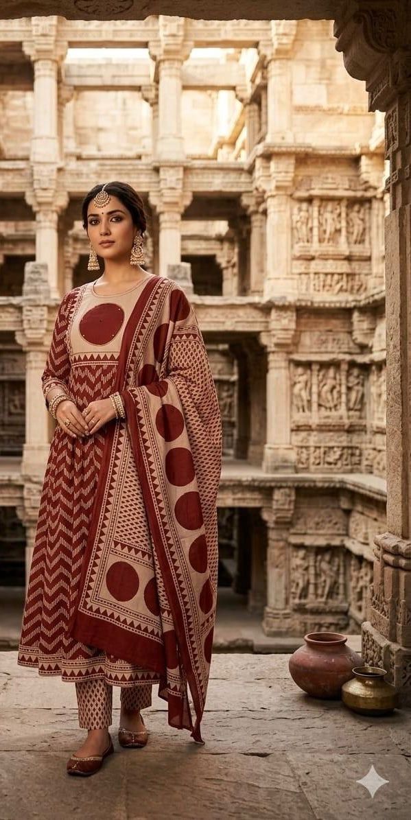 🌸 Full Cotton Anarkali Dress Set with Dupatta