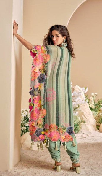 Luxury Kaftan Set in Pure Viscose Natural Crep Silk &amp; Simar Organza Silk