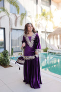 Velvet Top-Palazzo Set with Batwa