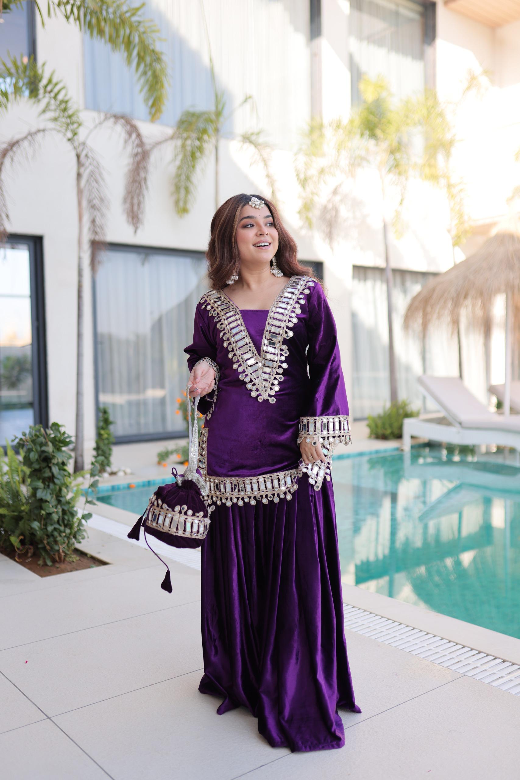 Velvet Top-Palazzo Set with Batwa