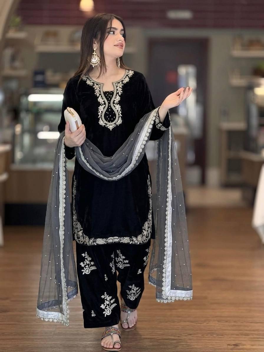 ✨ Designer Party Wear Roman Glass Silk Farsi Palazzo Set with Dupatta ✨